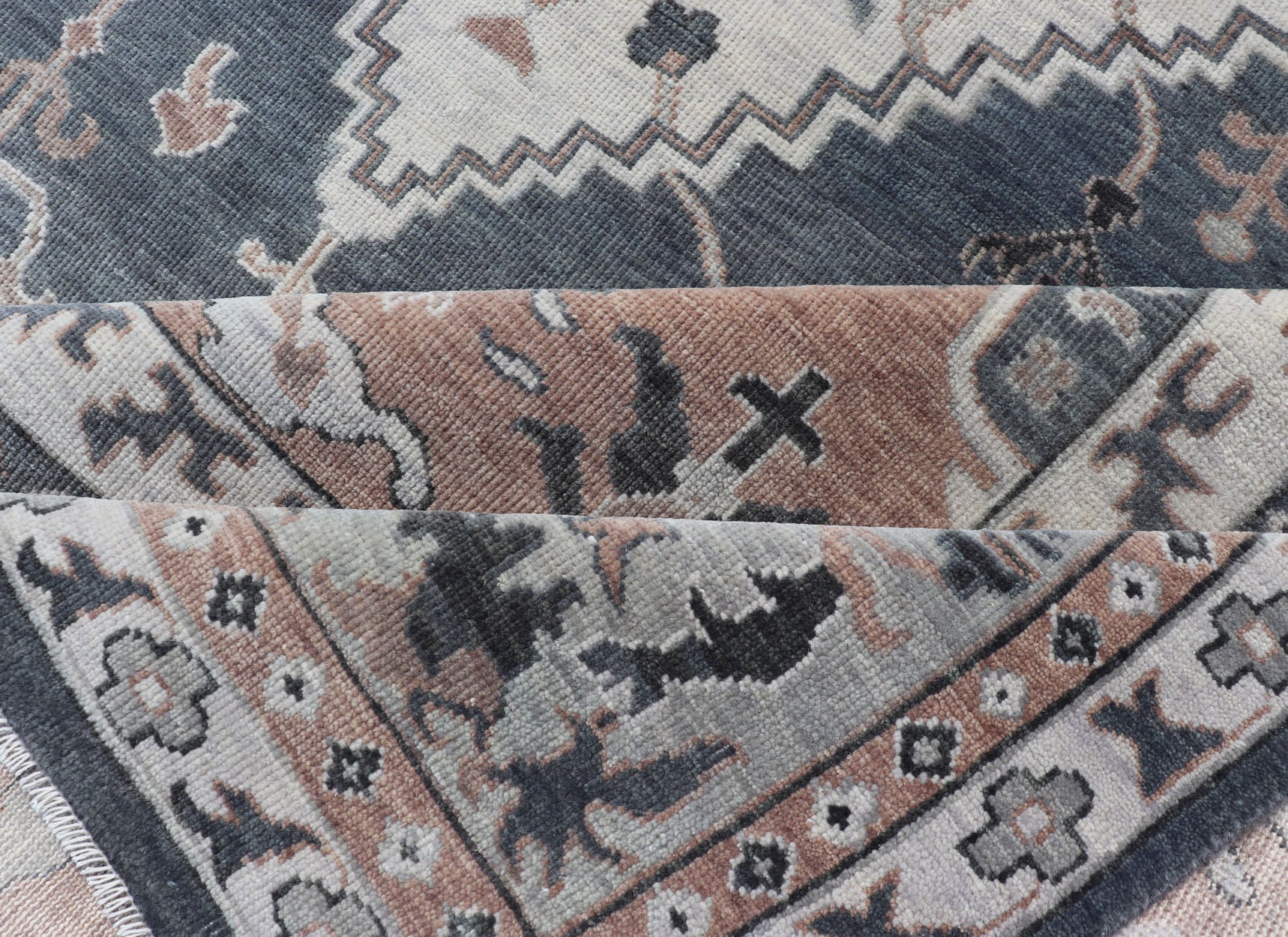 Wool Indian Oushak With Botanical Design in Taupe, Charcoal, Ivory, and Orange Measures 9'0 x 12'4 Country of Origin: India; Type: Oushak; Design: All - Over, Botanical, Motif; Keivan Woven Arts: rug IN - TVN - 1093; Wool Indian Oushak ... - Keivan Woven ArtsIN - TVN - 1093 - 15464Rug