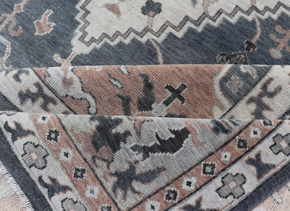 Wool Indian Oushak With Botanical Design in Taupe, Charcoal, Ivory, and Orange Measures 9'0 x 12'4 Country of Origin: India; Type: Oushak; Design: All - Over, Botanical, Motif; Keivan Woven Arts: rug IN - TVN - 1093; Wool Indian Oushak ... - Keivan Woven ArtsIN - TVN - 1093 - 15464Rug