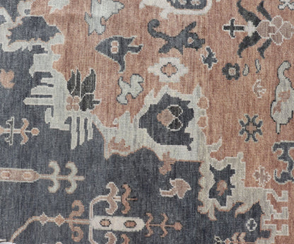 Wool Indian Oushak With Botanical Design in Taupe, Charcoal, Ivory, and Orange Measures 9'0 x 12'4 Country of Origin: India; Type: Oushak; Design: All - Over, Botanical, Motif; Keivan Woven Arts: rug IN - TVN - 1093; Wool Indian Oushak ... - Keivan Woven ArtsIN - TVN - 1093 - 15464Rug
