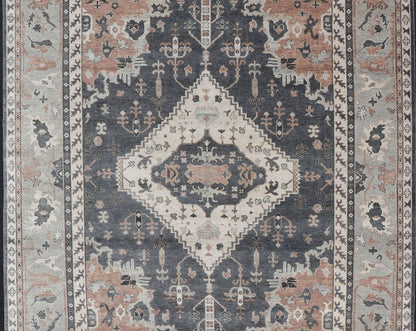 Wool Indian Oushak With Botanical Design in Taupe, Charcoal, Ivory, and Orange Measures 9'0 x 12'4 Country of Origin: India; Type: Oushak; Design: All - Over, Botanical, Motif; Keivan Woven Arts: rug IN - TVN - 1093; Wool Indian Oushak ... - Keivan Woven ArtsIN - TVN - 1093 - 15464Rug
