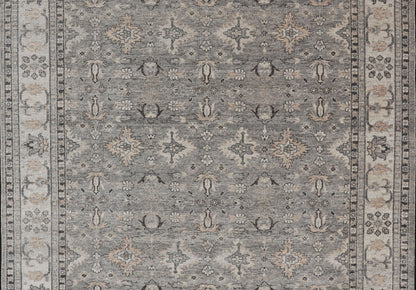 Large Faded Wool Indian Oushak Rug in Gray, Charcoal, and Light Taupe Measures 9'0 x 12'3 Country of Origin: India; Type: Oushak; Design: All - Over, Botanical, Floral; Keivan Woven Arts: rug IN - TVN - 1405; Large Faded Wool Indian Oushak ... - Keivan Woven ArtsIN - TVN - 1405 - 15470Rug