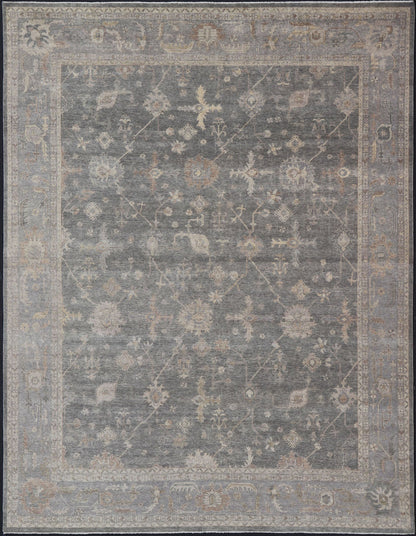 Hand - Woven Indian Oushak Wool Rug With Faded Blues and Gray's Measures 11'10 x 15'2 Country of Origin: India; Type: Oushak; Design: All - Over, Floral; Keivan Woven Arts; rug IN - TVN - 1411; Large Hand - Woven Indian Oushak Wool Rug With F... - Keivan Woven ArtsIN - TVN - 1411 - 15474Rug
