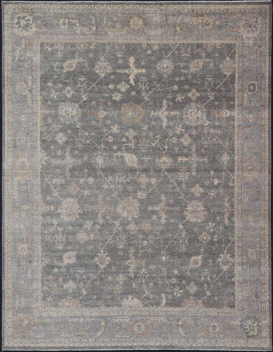 Hand - Woven Indian Oushak Wool Rug With Faded Blues and Gray's Measures 11'10 x 15'2 Country of Origin: India; Type: Oushak; Design: All - Over, Floral; Keivan Woven Arts; rug IN - TVN - 1411; Large Hand - Woven Indian Oushak Wool Rug With F... - Keivan Woven ArtsIN - TVN - 1411 - 15474Rug