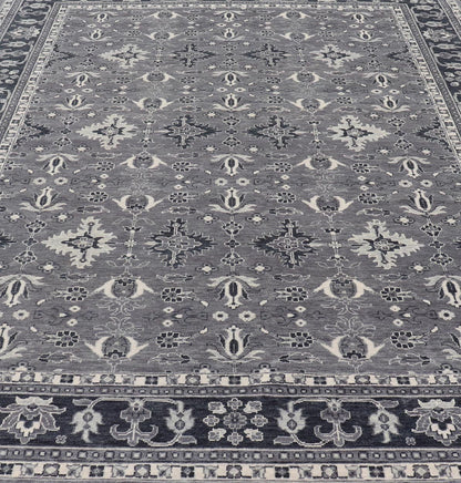 Floral Motif Khotan Area Rug by Keivan Woven Arts in Wool Measures 9'0 x 12'0 Country of Origin: India; Type: Khotan; Design: Floral, All - Over, Geometric Floral; Keivan Woven Arts; rug IN - TVN - 1457; Floral Motif Charcoal and Gray Muted Indian Kho... - Keivan Woven ArtsIN - TVN - 1457 - 15566Rug