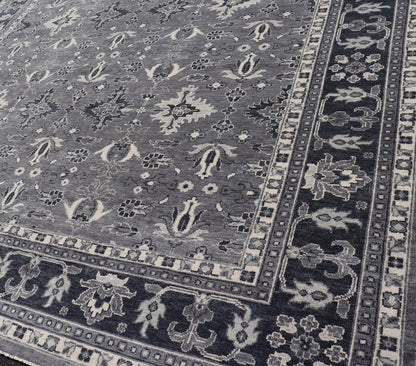 Floral Motif Khotan Area Rug by Keivan Woven Arts in Wool Measures 9'0 x 12'0 Country of Origin: India; Type: Khotan; Design: Floral, All - Over, Geometric Floral; Keivan Woven Arts; rug IN - TVN - 1457; Floral Motif Charcoal and Gray Muted Indian Kho... - Keivan Woven ArtsIN - TVN - 1457 - 15566Rug