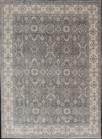 Hand - Woven Indian Oushak Area Rug in Khaki and Taupe Tones Measures 8'1 x 12'2 Country of Origin: India Type: Oushak Design: All - Over, Floral; Hand - Woven Indian Oushak Area Rug in Khaki and Taupe Tones; Keivan Woven Arts: rug IN - TVN - 145... - Keivan Woven ArtsIN - TVN - 1498 - 15478