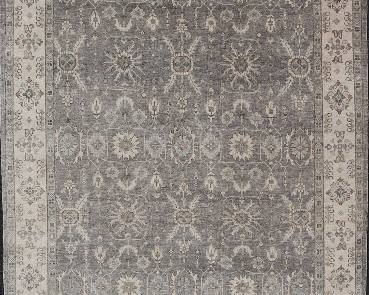 Hand - Woven Indian Oushak Area Rug in Khaki and Taupe Tones Measures 8'1 x 12'2 Country of Origin: India Type: Oushak Design: All - Over, Floral; Hand - Woven Indian Oushak Area Rug in Khaki and Taupe Tones; Keivan Woven Arts: rug IN - TVN - 145... - Keivan Woven ArtsIN - TVN - 1498 - 15478