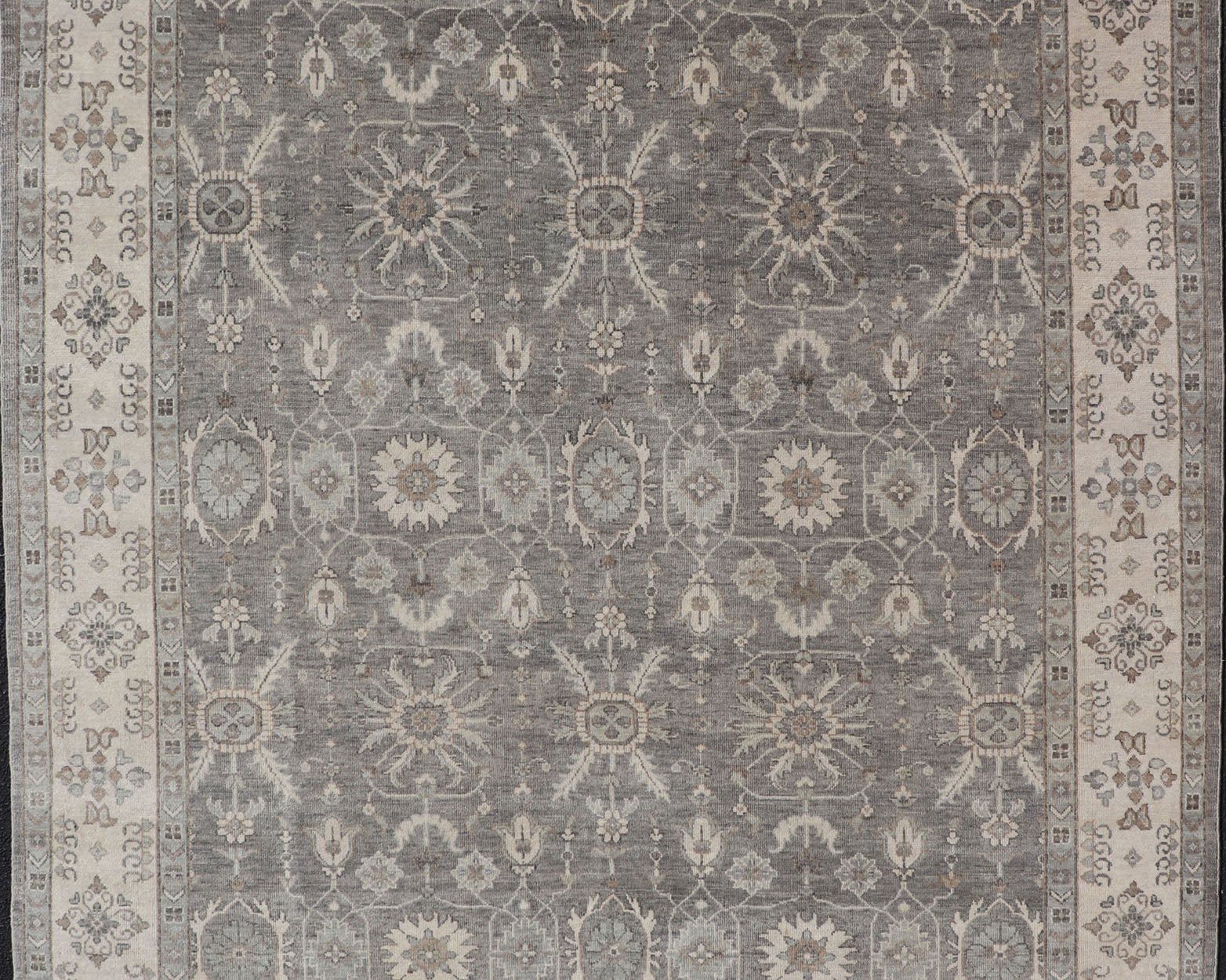 Hand - Woven Indian Oushak Area Rug in Khaki and Taupe Tones Measures 8'1 x 12'2 Country of Origin: India Type: Oushak Design: All - Over, Floral; Hand - Woven Indian Oushak Area Rug in Khaki and Taupe Tones; Keivan Woven Arts: rug IN - TVN - 145... - Keivan Woven ArtsIN - TVN - 1498 - 15478