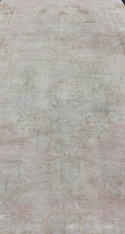 Oushak carpet antique from Turkey with subdued tones and design, rug IS - 110, country of origin / type: Turkey / Oushak, circa 1930 This long and beautiful antique Turkish Oushak rug possesses two stretched palmette medallions and an overall Sub - ... - Keivan Woven ArtsIS - 110 - 848Rug