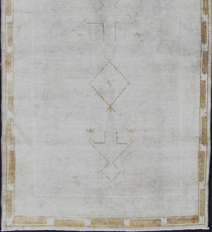 Midcentury vintage Turkish Oushak rug with tribal design in muted tones, rug is - 132, country of origin type: Turkey Oushak, circa mid - 20th century. This Turkish Oushak runner features a multi - medallion tribal design as well as patterns of smalle... - Keivan Woven ArtsIS - 132 - 1462Rug