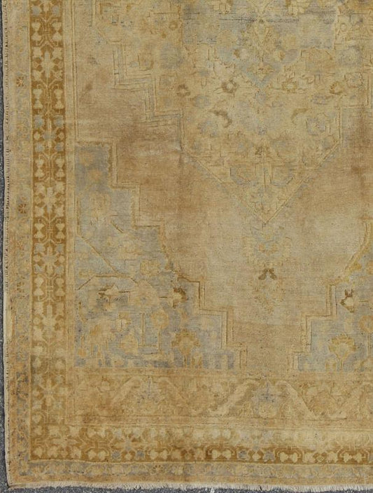Mid - Century Vintage Turkish Oushak Rug with Central Medallion Design in Tan, rug is - 155, country of origin / type: Turkey / Oushak, circa mid - 20th century Produced in mid - 20th Century Turkey, this vintage Oushak is characterized by a comely and ... - Keivan Woven ArtsIS - 155 - 984Rug