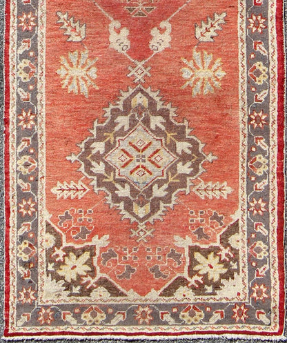 Red and Gray Mid - Century Vintage Turkish Oushak Runner with Floral Medallions, rug is - 161, country of origin / type: Turkey / Oushak, circa mid - 20th century This vintage Oushak runner features a unique blend of cheerful colors and an intricately... - Keivan Woven ArtsIS - 161 - 1412Rug