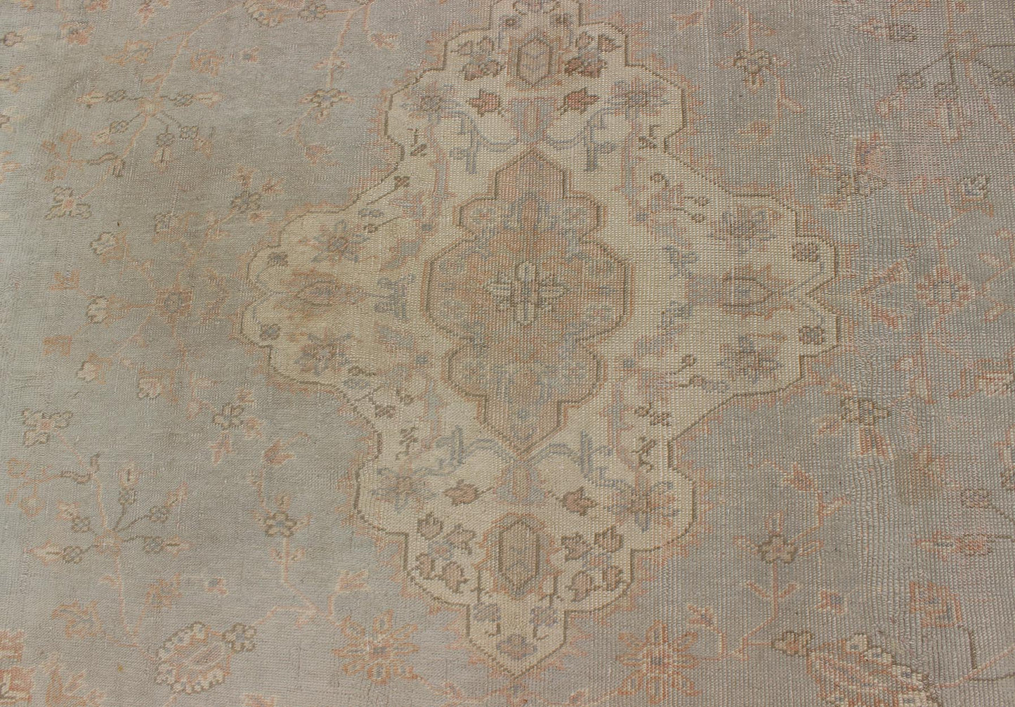 Antique Oushakcarpet in pale gray blue, taupe, pink, ivory and light salmon. Keivan Woven Arts / rug IS - 169, country of origin / type: Turkey / Oushak, circa 1920. Measures: 10' X 13'2. This antique Oushak bears a refined beauty due to its soft ... - Keivan Woven ArtsIS - 169 - 575Rug