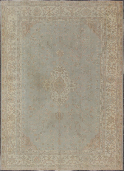Antique Oushakcarpet in pale gray blue, taupe, pink, ivory and light salmon. Keivan Woven Arts / rug IS - 169, country of origin / type: Turkey / Oushak, circa 1920. Measures: 10' X 13'2. This antique Oushak bears a refined beauty due to its soft ... - Keivan Woven ArtsIS - 169 - 575Rug
