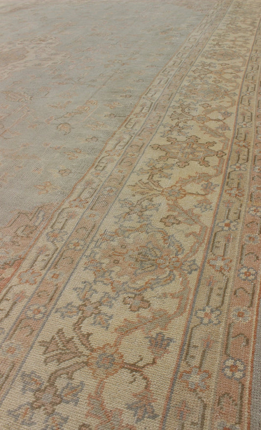 Antique Oushakcarpet in pale gray blue, taupe, pink, ivory and light salmon. Keivan Woven Arts / rug IS - 169, country of origin / type: Turkey / Oushak, circa 1920. Measures: 10' X 13'2. This antique Oushak bears a refined beauty due to its soft ... - Keivan Woven ArtsIS - 169 - 575Rug