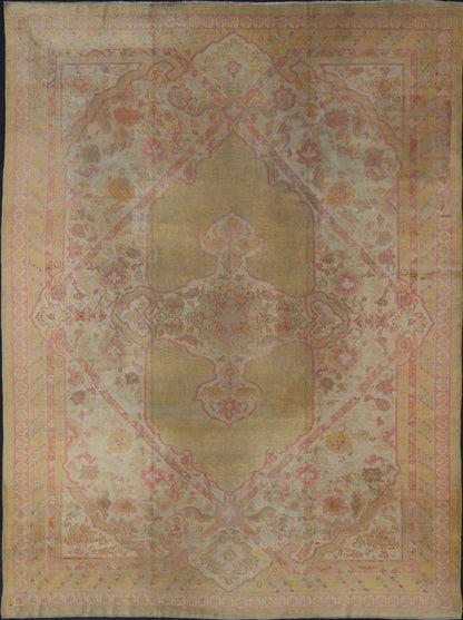 Antique Amritsar Rug With Medallion Design in Acidic - Yellow Green, Pink, Ivory. Keivan Woven Arts / rug / J10 - 0301 / country of origin / type: India / Amritsar, circa Early - 20th Century. Antique Amritsar, antique Agra. Measures: 10'7 x 13'7. Rema... - Keivan Woven ArtsJ10 - 0301 - 2999Rug