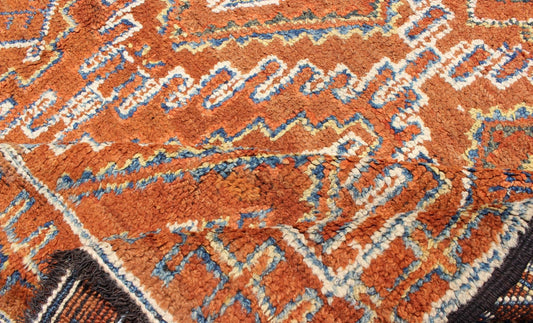 Antique Moroccan Rug with Diamond & Geometric Design in Brown, red, Orange, Green This magnificent Moroccan carpet is somewhat rare due to its early age. The rug is constructed with a soft wool pile in a lusciously saturated brown hue. An overall ... - Keivan Woven ArtsJ10 - 0404 - 1887Rug