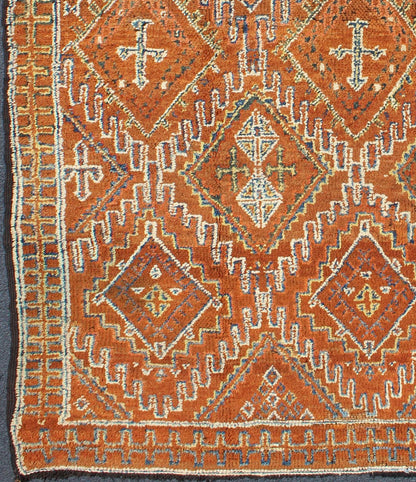 Antique Moroccan Rug with Diamond & Geometric Design in Brown, red, Orange, Green This magnificent Moroccan carpet is somewhat rare due to its early age. The rug is constructed with a soft wool pile in a lusciously saturated brown hue. An overall ... - Keivan Woven ArtsJ10 - 0404 - 1887Rug