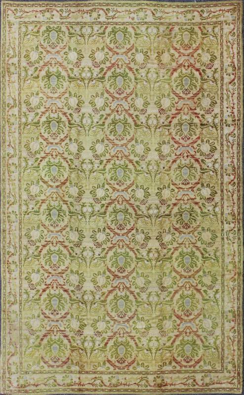 Antique Spanish Rug with Circular Floral Medallions in Golden Green and Red, rug j10 - 0803, country of origin / type: Spain / Spanish Colonial, circa 1900 This elegant antique Spanish carpet is the proud heir to a long tradition of rug - weaving in... - Keivan Woven ArtsJ10 - 0803 - 1979Rug