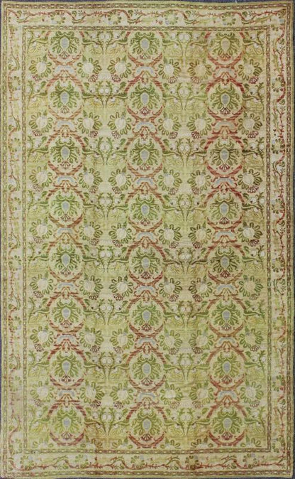 Antique Spanish Rug with Circular Floral Medallions in Golden Green and Red, rug j10 - 0803, country of origin / type: Spain / Spanish Colonial, circa 1900 This elegant antique Spanish carpet is the proud heir to a long tradition of rug - weaving in... - Keivan Woven ArtsJ10 - 0803 - 1979Rug