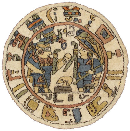 Large Tribal Vintage Circular Rug Likely from S. America or Scandinavia. Large Vintage Hand Knotted Circular Rug in Tribal Design. Possibly a South American Rug from Peru. Rug/J10 - 0901. Measures: 7' x 7' Vintage hand knotted rug h... - Keivan Woven ArtsJ10 - 0901 - 2113Rug