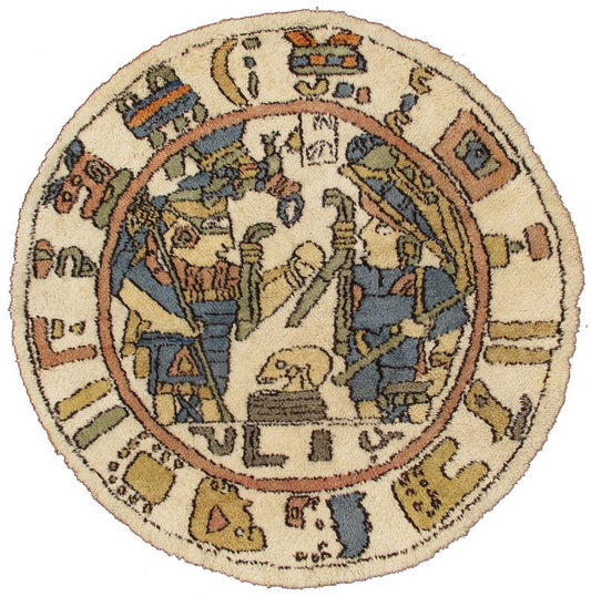 Large Tribal Vintage Circular Rug Likely from S. America or Scandinavia. Large Vintage Hand Knotted Circular Rug in Tribal Design. Possibly a South American Rug from Peru. Rug/J10 - 0901. Measures: 7' x 7' Vintage hand knotted rug h... - Keivan Woven ArtsJ10 - 0901 - 2113Rug