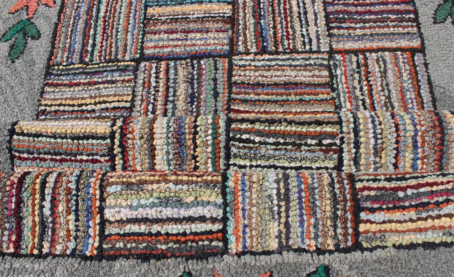 Antique American Hooked runner with colorful patchwork design, rug j10 - 1002, country of origin / type: United States / Hooked, circa 1920. This vintage American Hooked rug depicts a beautiful patchwork design in a variety of colors. The entirety... - Keivan Woven ArtsJ10 - 1002 - 2487Rug