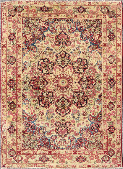 Late 19th Century Antique Lavar - Kerman Rug with Red and Pink Floral Medallion, rug j10 - 1003, country of origin / type: Iran / Kerman, circa 1890 This antique Persian Lavar Kerman rug, circa 1890 from the late 19th century features an ivory field... - Keivan Woven ArtsJ10 - 1003 - 2491Rug