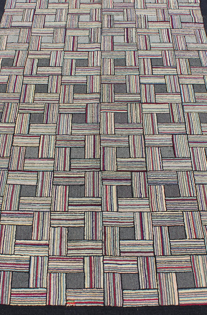 Checkerboard Antique American Hooked Rug with Geometric Designs Checkerboard antique American hooked rug with geometric designs, Keivan Woven Arts, rug J10 - 1004, country of origin / type: United States / Hooked, circa 1920 Ingenious in s... - Keivan Woven ArtsJ10 - 1004 - 1997Rug