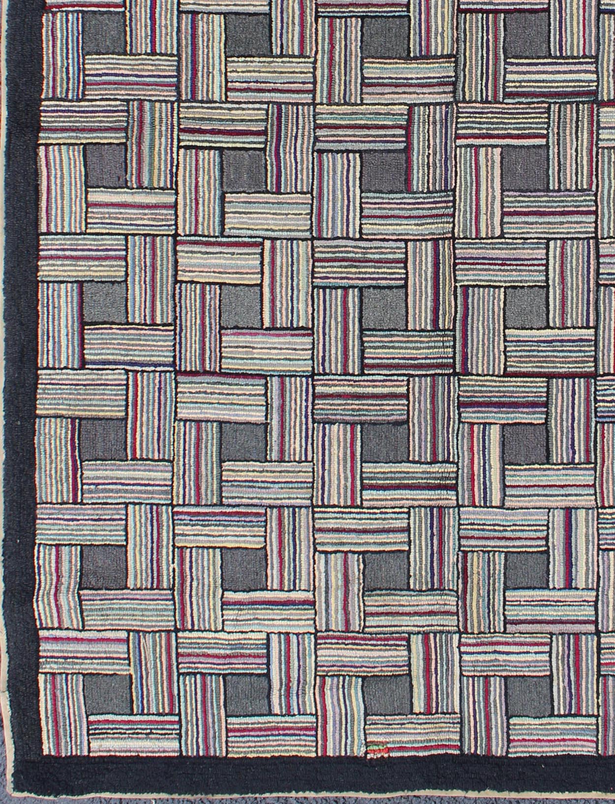Checkerboard Antique American Hooked Rug with Geometric Designs Checkerboard antique American hooked rug with geometric designs, Keivan Woven Arts, rug J10 - 1004, country of origin / type: United States / Hooked, circa 1920 Ingenious in s... - Keivan Woven ArtsJ10 - 1004 - 1997Rug
