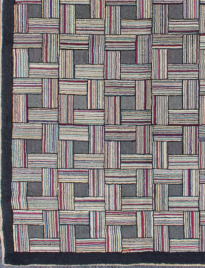 Checkerboard Antique American Hooked Rug with Geometric Designs Checkerboard antique American hooked rug with geometric designs, Keivan Woven Arts, rug J10 - 1004, country of origin / type: United States / Hooked, circa 1920 Ingenious in s... - Keivan Woven ArtsJ10 - 1004 - 1997Rug