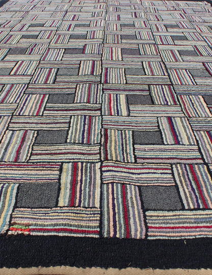 Checkerboard Antique American Hooked Rug with Geometric Designs Checkerboard antique American hooked rug with geometric designs, Keivan Woven Arts, rug J10 - 1004, country of origin / type: United States / Hooked, circa 1920 Ingenious in s... - Keivan Woven ArtsJ10 - 1004 - 1997Rug