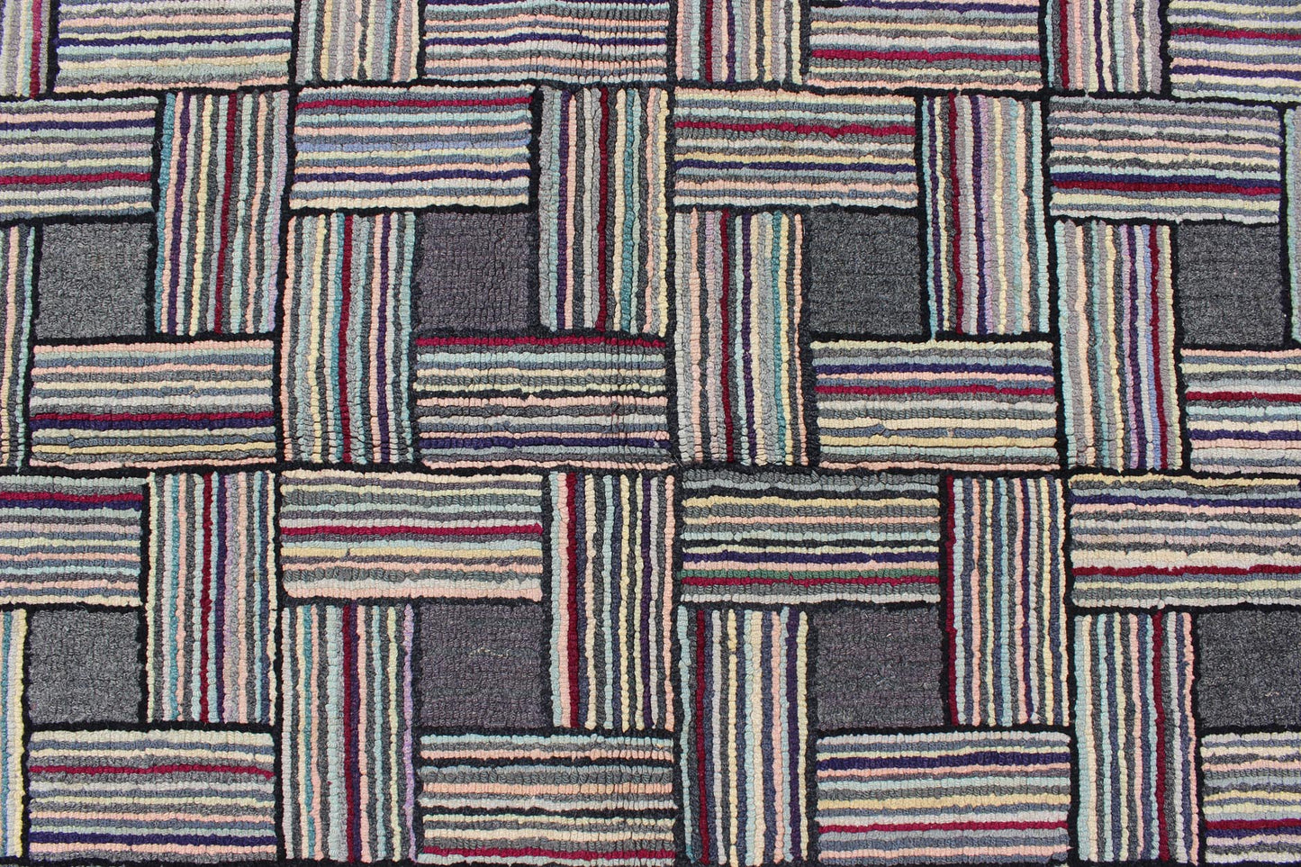 Checkerboard Antique American Hooked Rug with Geometric Designs Checkerboard antique American hooked rug with geometric designs, Keivan Woven Arts, rug J10 - 1004, country of origin / type: United States / Hooked, circa 1920 Ingenious in s... - Keivan Woven ArtsJ10 - 1004 - 1997Rug