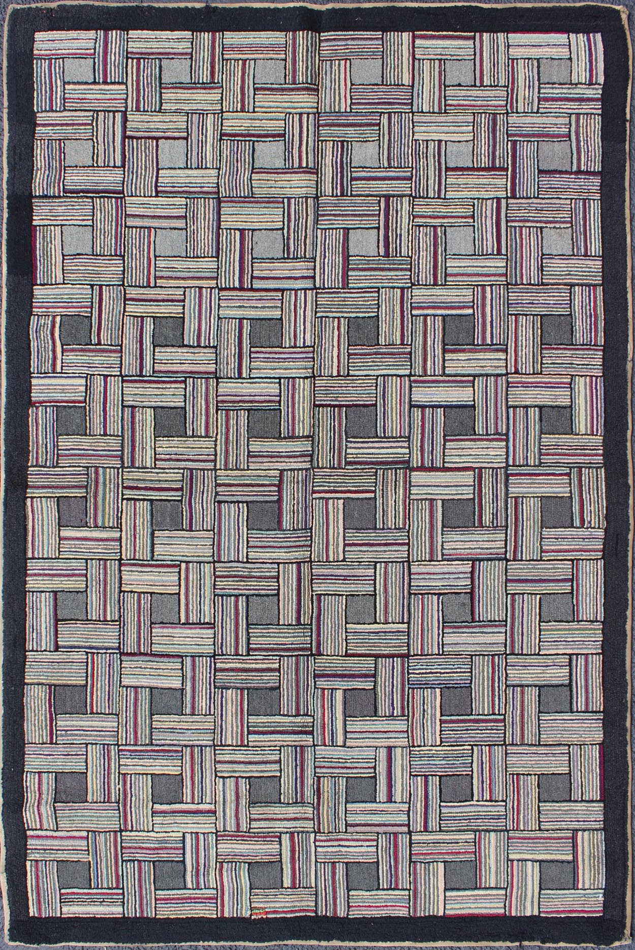 Checkerboard Antique American Hooked Rug with Geometric Designs Checkerboard antique American hooked rug with geometric designs, Keivan Woven Arts, rug J10 - 1004, country of origin / type: United States / Hooked, circa 1920 Ingenious in s... - Keivan Woven ArtsJ10 - 1004 - 1997Rug