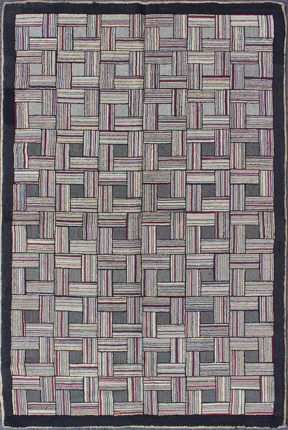Checkerboard Antique American Hooked Rug with Geometric Designs Checkerboard antique American hooked rug with geometric designs, Keivan Woven Arts, rug J10 - 1004, country of origin / type: United States / Hooked, circa 1920 Ingenious in s... - Keivan Woven ArtsJ10 - 1004 - 1997Rug