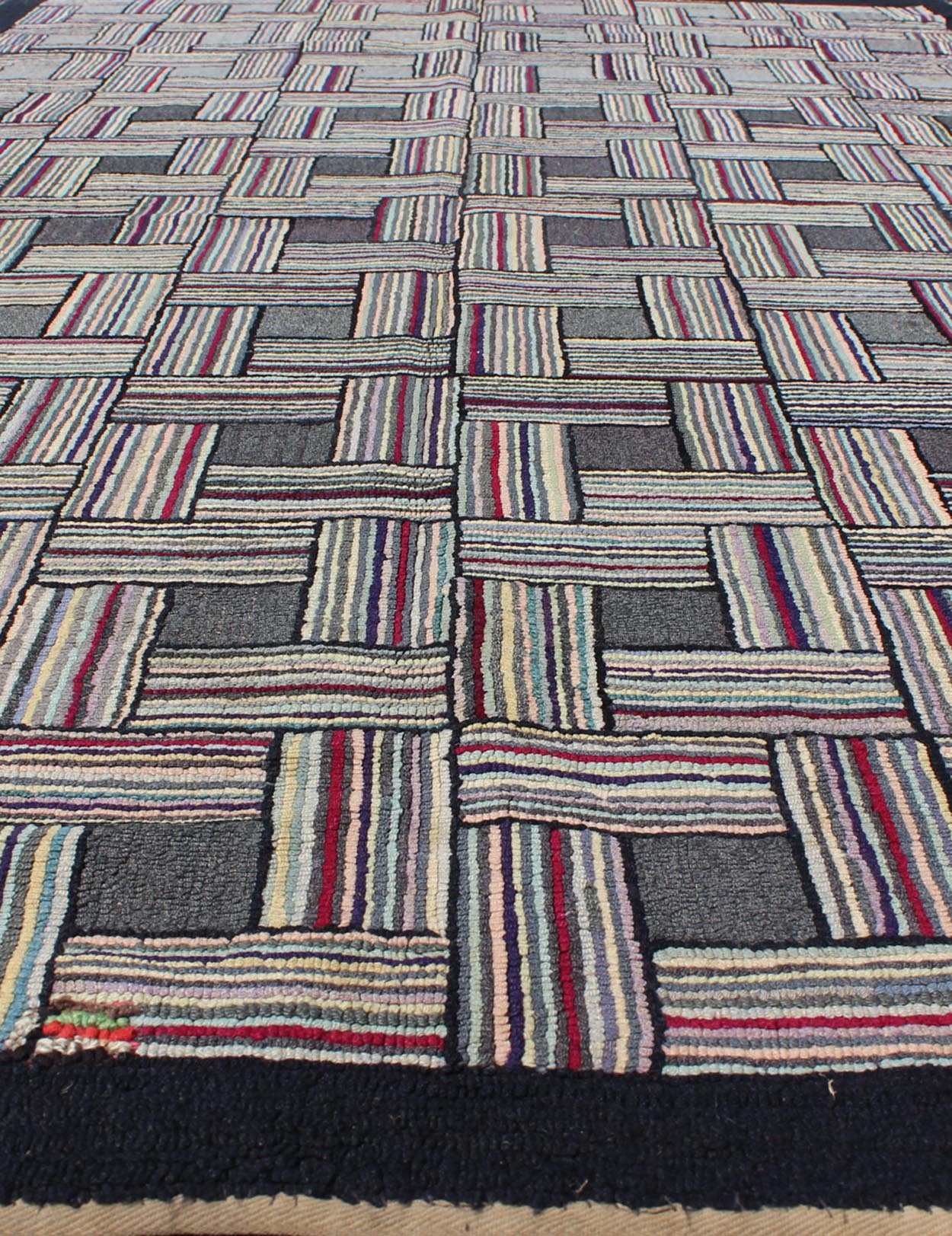 Checkerboard Antique American Hooked Rug with Geometric Designs Checkerboard antique American hooked rug with geometric designs, Keivan Woven Arts, rug J10 - 1004, country of origin / type: United States / Hooked, circa 1920 Ingenious in s... - Keivan Woven ArtsJ10 - 1004 - 1997