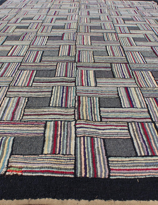 Checkerboard Antique American Hooked Rug with Geometric Designs Checkerboard antique American hooked rug with geometric designs, Keivan Woven Arts, rug J10 - 1004, country of origin / type: United States / Hooked, circa 1920 Ingenious in s... - Keivan Woven ArtsJ10 - 1004 - 1997