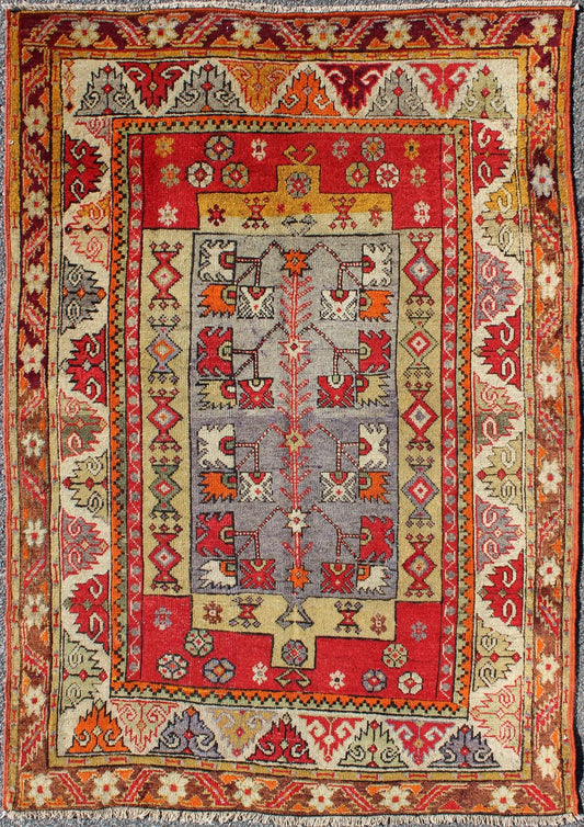 Colorful Antique Turkish Small Oushak Carpet in Multi Layered Design. Measures: 3'7 x 5'3 Turkish colorful Oushak Antique Carpet with Unique Blend of Colors. Keivan Woven Arts/ rug J10 - 1009, Origin/turkey, wool Oushak rug, Antique Oushak ... - Keivan Woven ArtsJ10 - 1009 - 2495Rug