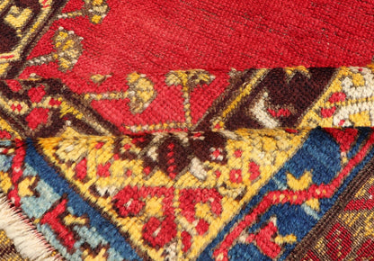 Antique Turkish Prayer Rug in Vibrant Saffron Yellow, Red and Blue. Keivan Woven Arts / rug J10 - 1010, country of origin / type: Turkey / Oushak, circa Early - 20th century Measures: 3'6 x 5'6. This antique prayer design rug from Konya region of Kir... - Keivan Woven ArtsJ10 - 1010 - 2501Rug