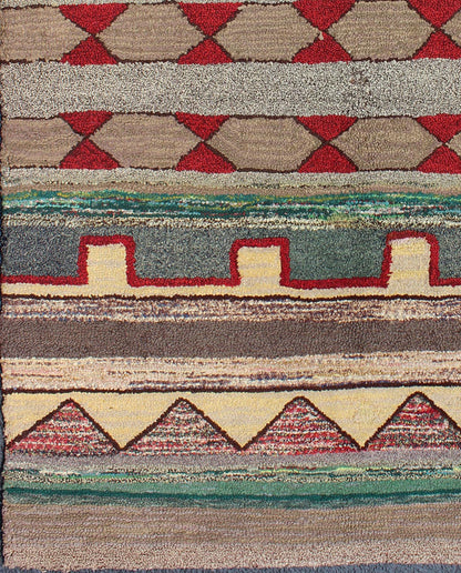 Vintage American Hooked Rug with Geometric Tribal Designs Vintage American hooked rug with geometric tribal designs, Keivan Woven Arts / rug J10 - 1014, country of origin / type: United States / Hooked, circa 1950 Ingenious in style, color ... - Keivan Woven ArtsJ10 - 1014 - 2511Rug