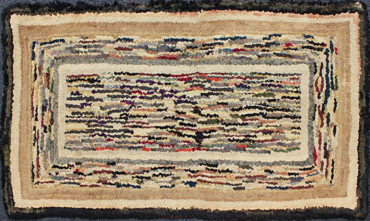 American Hooked Rug with Variegated Design in Black, Brown and Taupe Antique hooked rug with variegated design, Keivan Woven Arts , rug J10 - 1017, country of origin / type: United States / Hooked, circa 1920. This antique rug features a va... - Keivan Woven ArtsJ10 - 1017 - 2515Rug