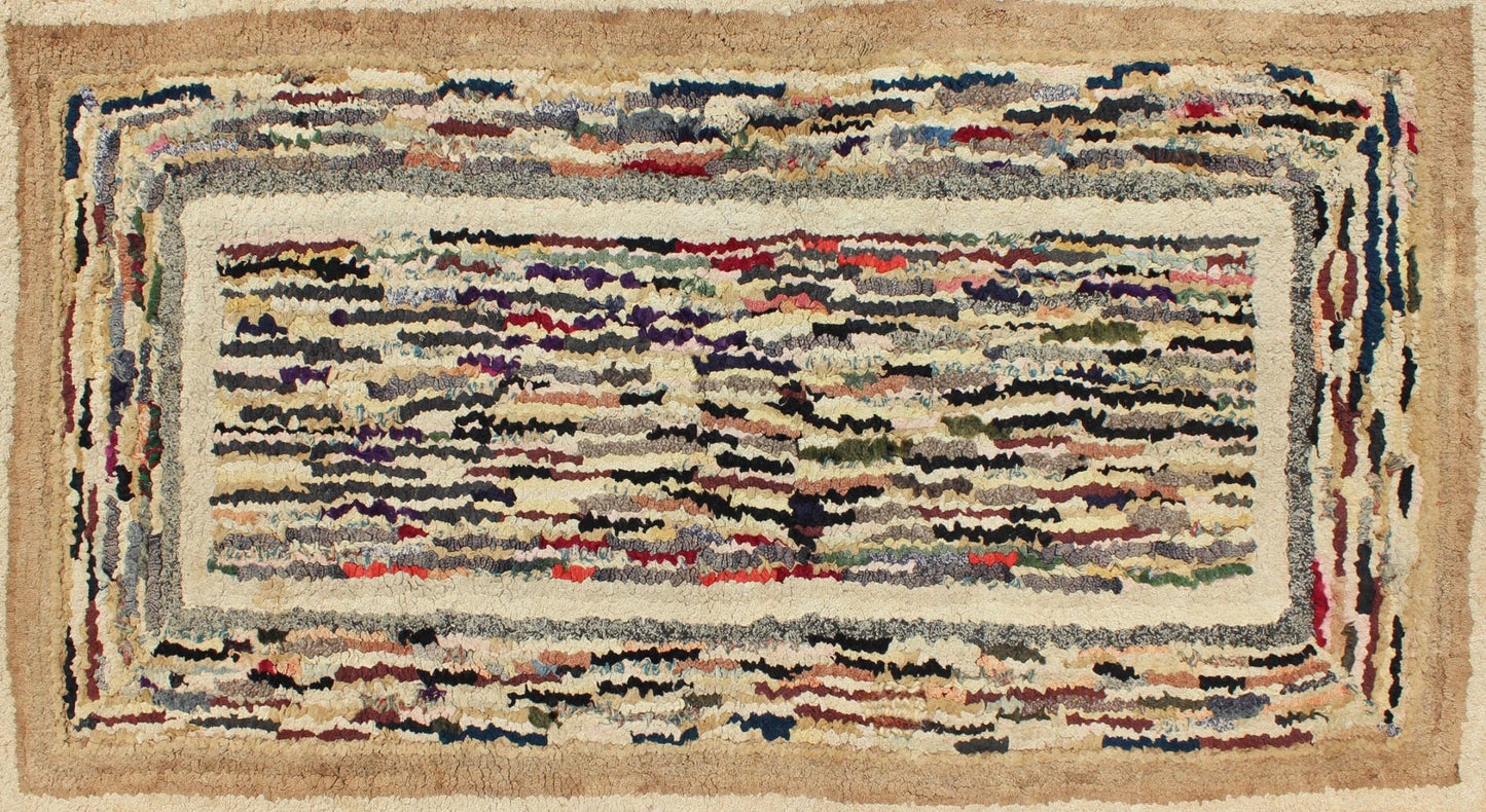 American Hooked Rug with Variegated Design in Black, Brown and Taupe Antique hooked rug with variegated design, Keivan Woven Arts , rug J10 - 1017, country of origin / type: United States / Hooked, circa 1920. This antique rug features a va... - Keivan Woven ArtsJ10 - 1017 - 2515Rug