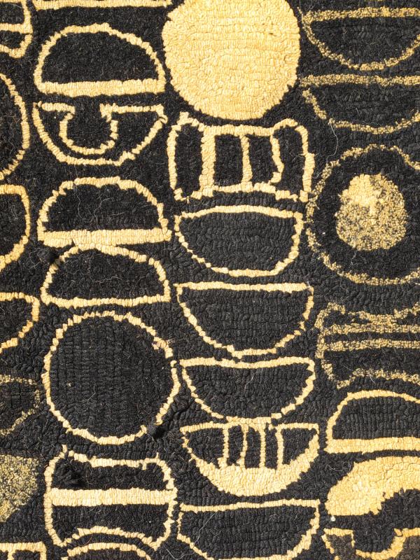 Very Old American Hooked Rug with Modern, Circular Pattern and Charcoal Field This very old American hooked carpet was produced in the late 19th century. It features an unusually modern, geometric, all - over pattern of various circular shapes set... - Keivan Woven ArtsJ10 - 1019 - 2229Rug