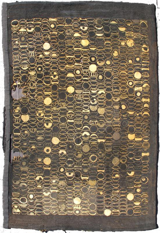 Very Old American Hooked Rug with Modern, Circular Pattern and Charcoal Field This very old American hooked carpet was produced in the late 19th century. It features an unusually modern, geometric, all - over pattern of various circular shapes set... - Keivan Woven ArtsJ10 - 1019 - 2229Rug