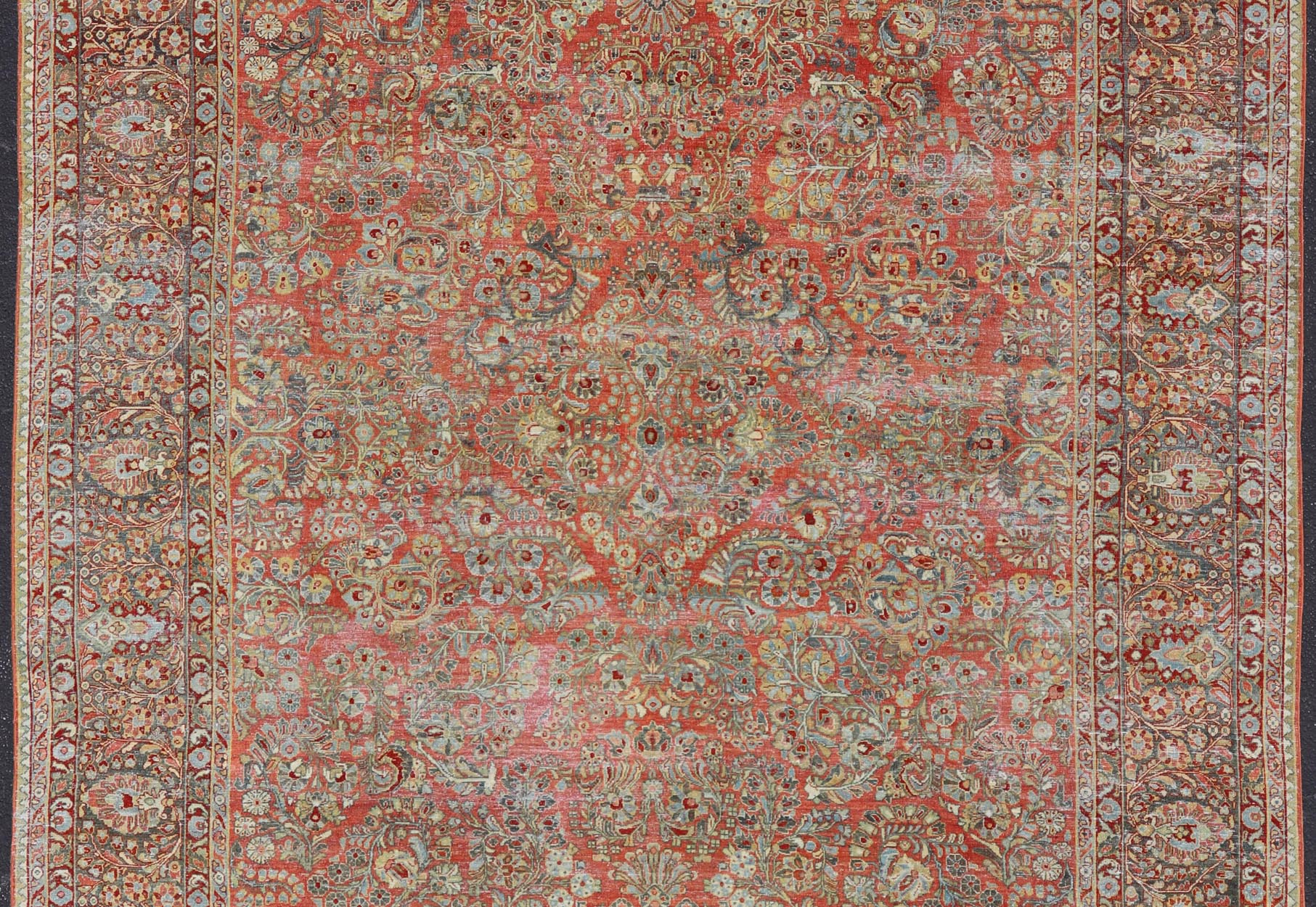 Antique Persian Sarouk withall - over floral design on a light red field. Keivan Woven Arts / J10 - 1101, country of origin / type: Iran / Sarouk circa 1920 Measures: 10'2 x 13'3 This wonderful early 20th century Persian Sarouk carpet features a mas... - Keivan Woven ArtsJ10 - 1101 - 2237Rug