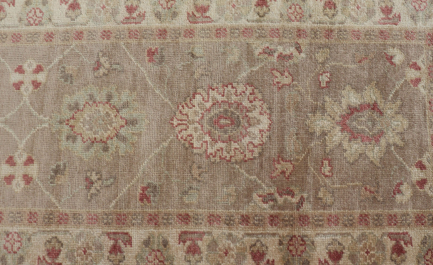 Long Runner, Turkish Oushak Runner with All - Over Design in Tans and Coral Red Turkish Oushak Runner, rug JT - 6032, country of origin / type: Turkey / Oushak, circa Late - 20th Century Measures: 2'8 x 18'2. This traditional Oushak run... - Keivan Woven ArtsJT - 6032 - 1520Rug