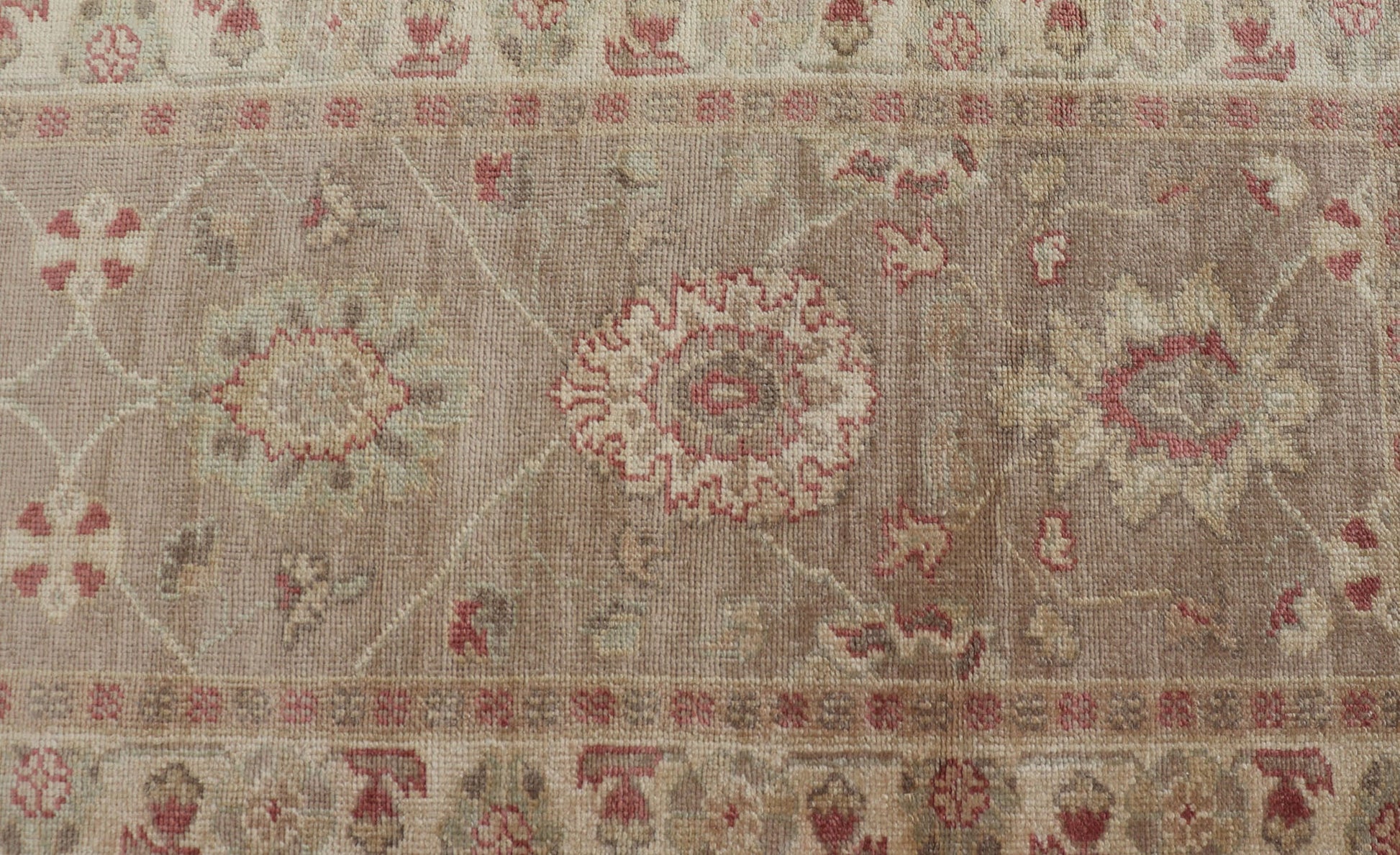 Long Runner, Turkish Oushak Runner with All - Over Design in Tans and Coral Red Turkish Oushak Runner, rug JT - 6032, country of origin / type: Turkey / Oushak, circa Late - 20th Century Measures: 2'8 x 18'2. This traditional Oushak run... - Keivan Woven ArtsJT - 6032 - 1520Rug
