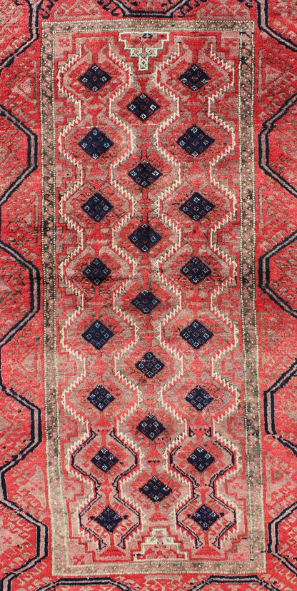 Midcentury vintage Beluch rug with all - over diamond pattern in red and charcoal, rug ke - 3299, country of origin / type: Afghanistan / Tribal, circa mid - 20th century This impressive and complex vintage Afghan Beluch rug (circa mid - 20th century) f... - Keivan Woven ArtsKB - 3299 - 6117Rug