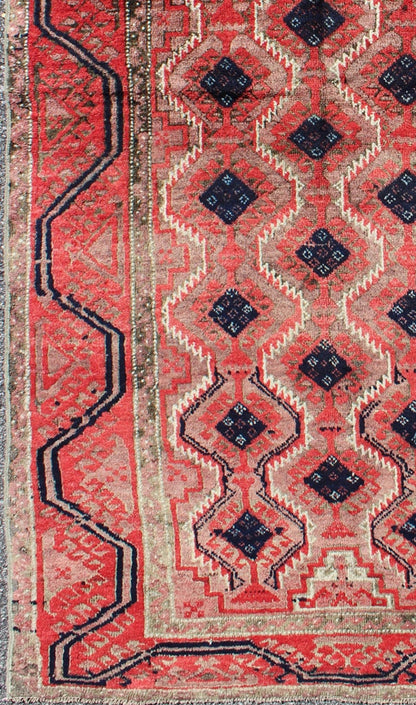 Midcentury vintage Beluch rug with all - over diamond pattern in red and charcoal, rug ke - 3299, country of origin / type: Afghanistan / Tribal, circa mid - 20th century This impressive and complex vintage Afghan Beluch rug (circa mid - 20th century) f... - Keivan Woven ArtsKB - 3299 - 6117Rug