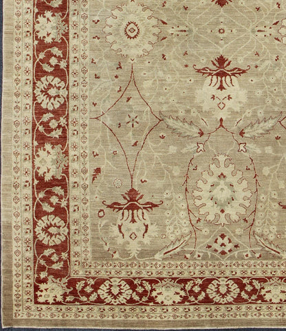 Keivan Woven Arts, Kb - And - 97095, 20th Century Afghan Sultanabad Rug with Stylized Floral Design in Cream and Garnet Red, rug kb - and - 97095, country of origin / type: Pakistan / Sultanabad This vintage Sultanabad carpet from Pakistan features an a... - Keivan Woven ArtsKB - 97095 - 2956Rug